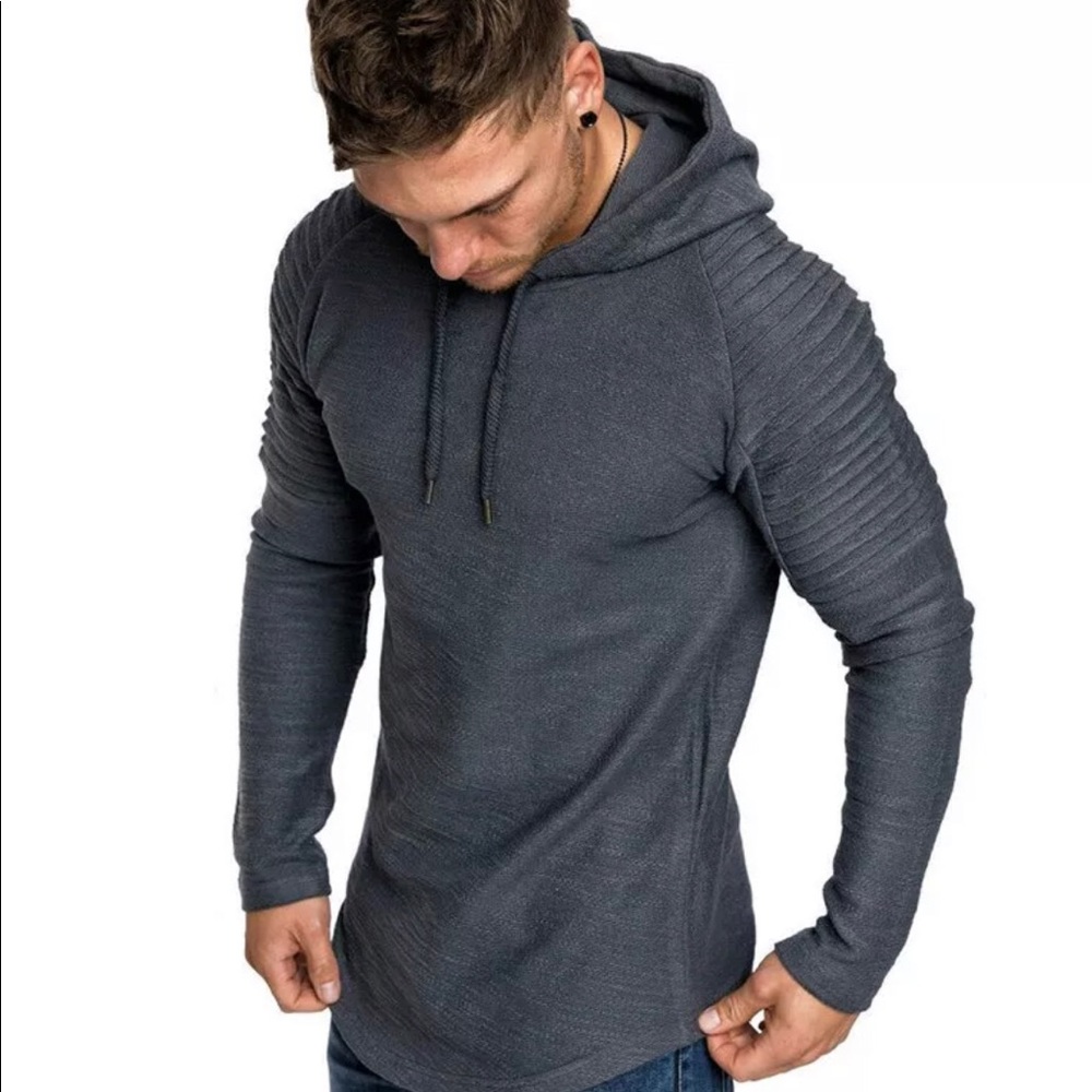 Sport fitted running hoodie long sleeves grey
